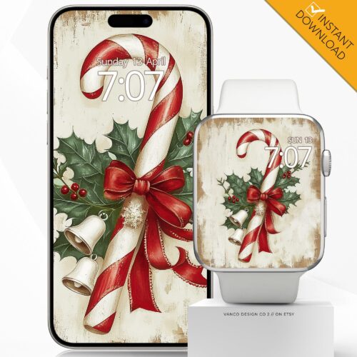 Vintage Candy Cane Watch Face & Wallpaper Set