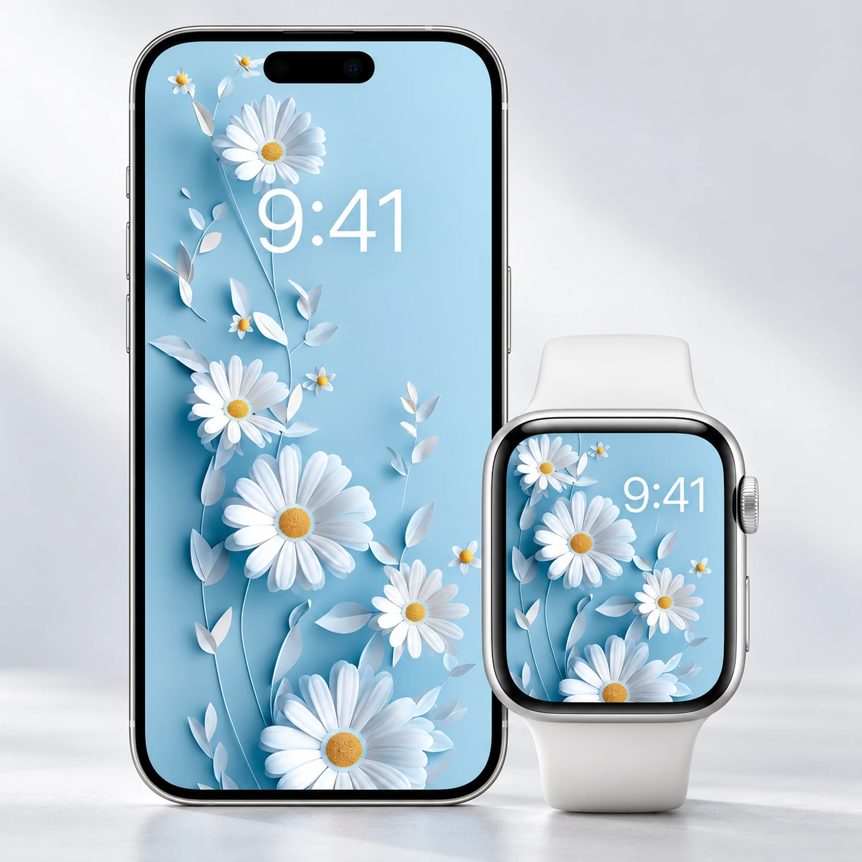 Spring Daisies Baby Blue – Matching Apple Watch Face & Phone Wallpaper Spring Daisies Baby Blue matching Apple Watch face and phone wallpaper set
