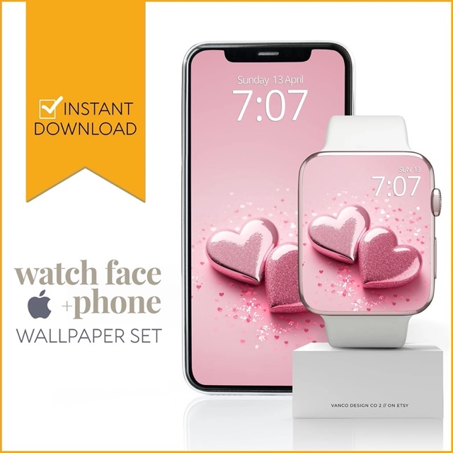 valentines day pink love hearts Apple Watch face and phone wallpaper